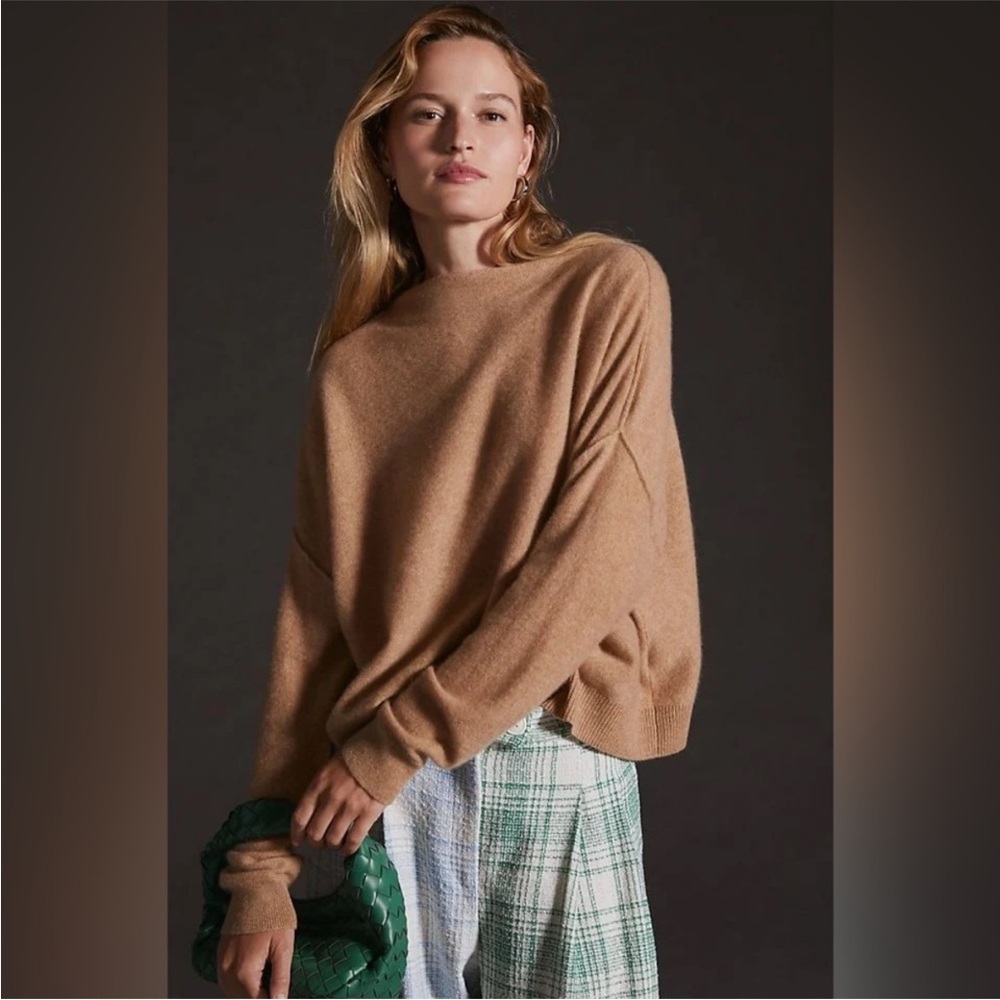 Anthropologie Camel Crewneck Cashmere-Blend Sweater